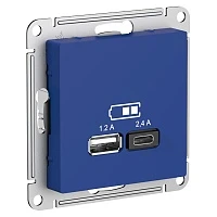 Розетка Systeme Electric AtlasDesign Аквамарин USB A+С, 5В/2,4А, 2х5В/1,2А, механизм